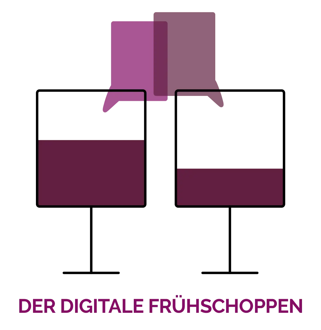 Das Logo des Digitalen Frühschoppen zeigt zwei Gläser Wein und zwei Sprechblasen